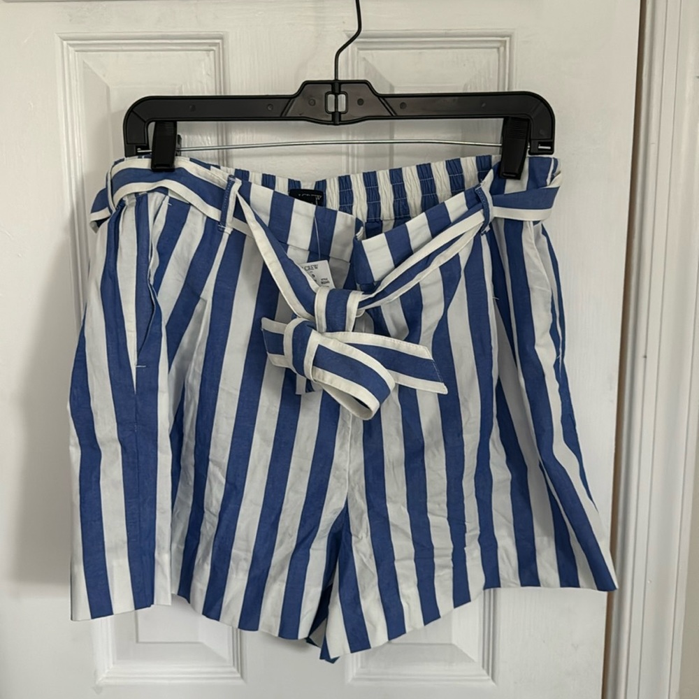 J. Crew Striped cotton-blend poplin tie-waist short size 12 brand new with tags